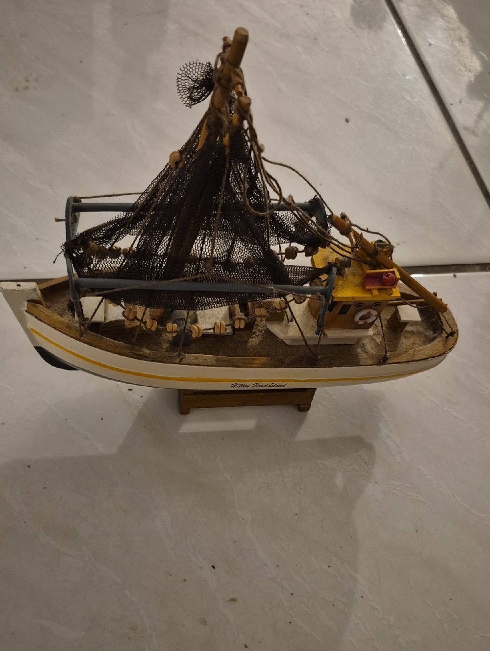 Wooden Decorative Fishing Boat Model - Yellow & Brown